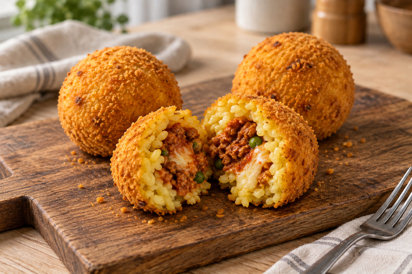Сицилийские аранчини с мясным рагу и горошком