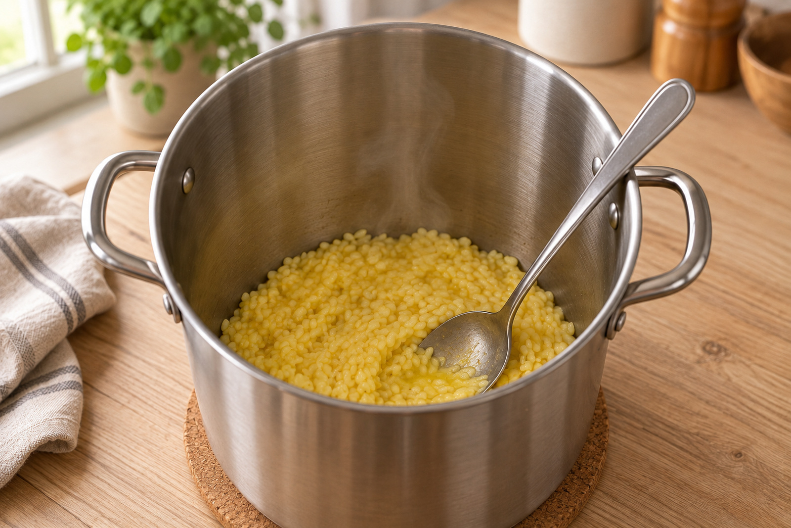 Готовый шафрановый рис с маслом и пармезаном