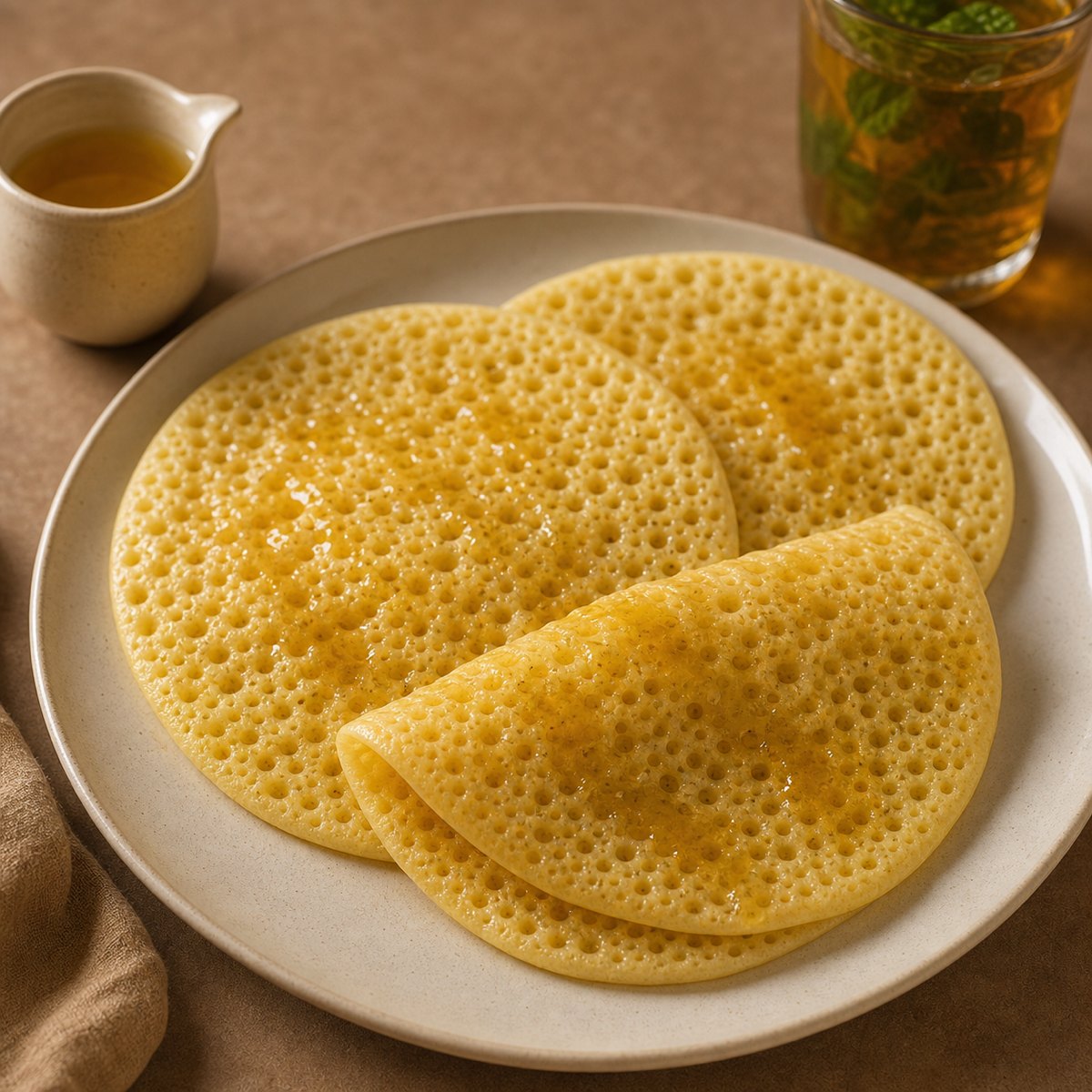 Готовый багрир с мёдом и сливочным маслом
