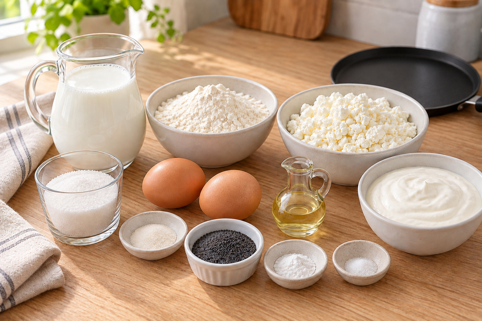 Продукты для блинов, творожной начинки и маковой заливки