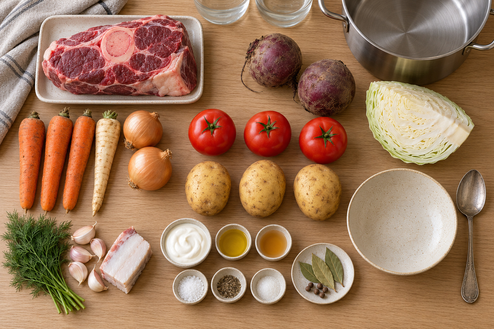 Продукты для борща на говядине
