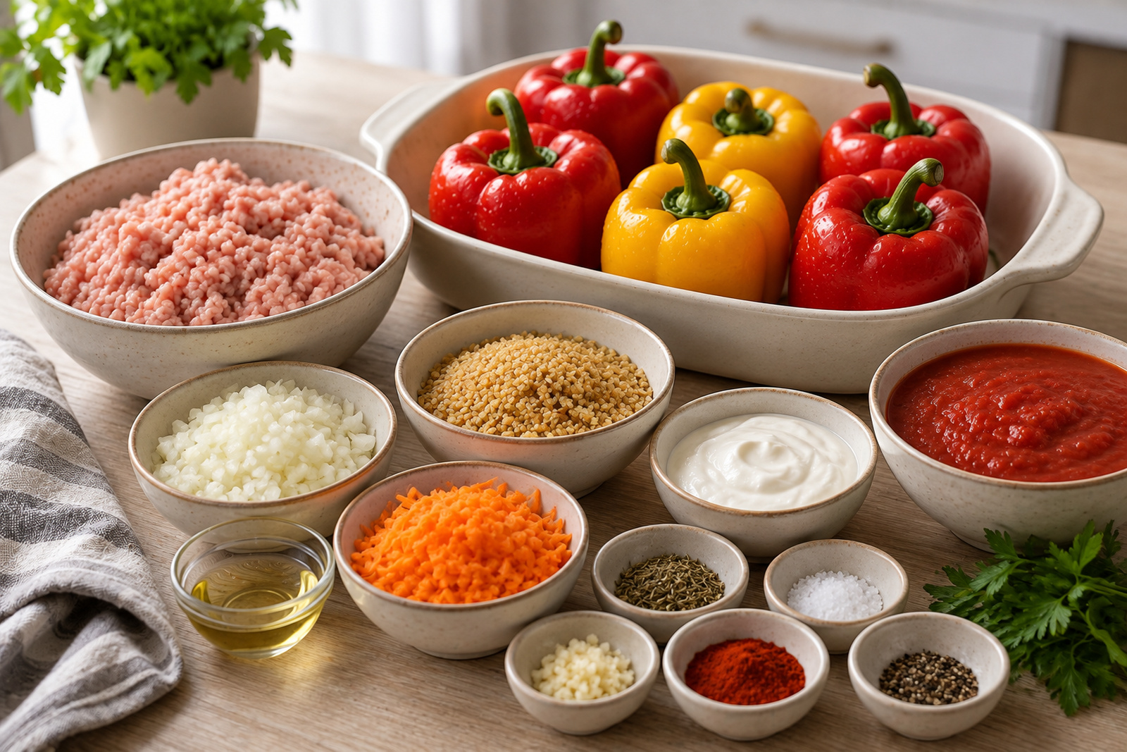 Перцы и продукты для начинки