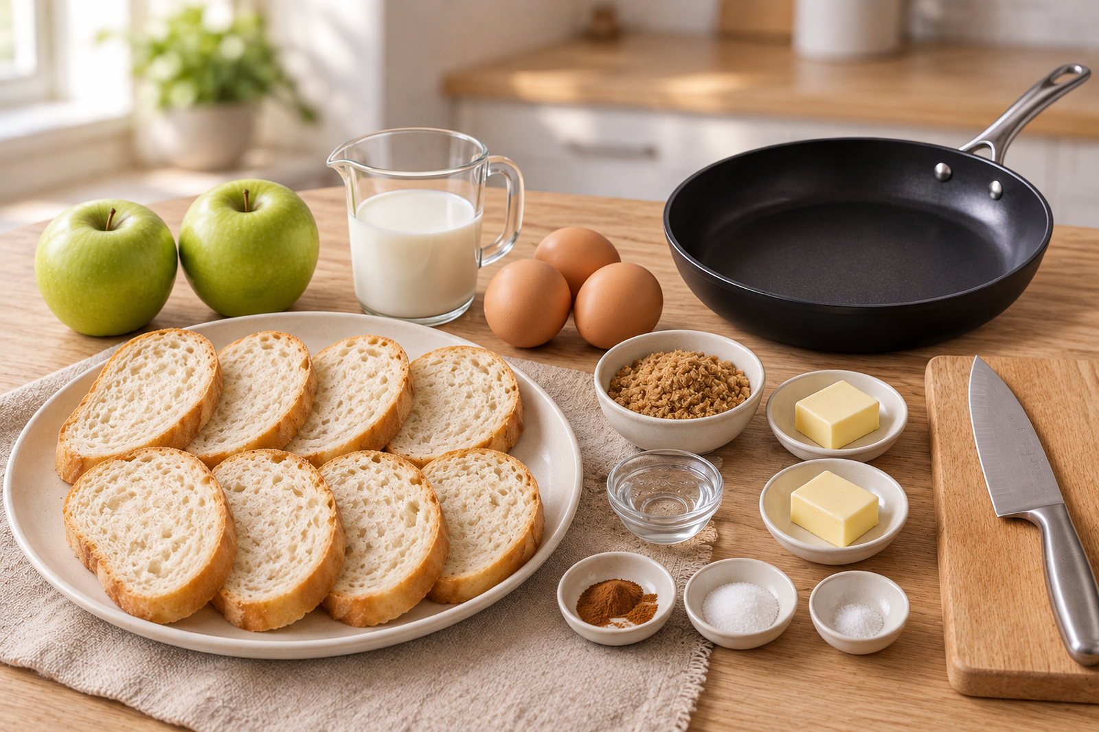 Продукты для французских тостов с яблоками