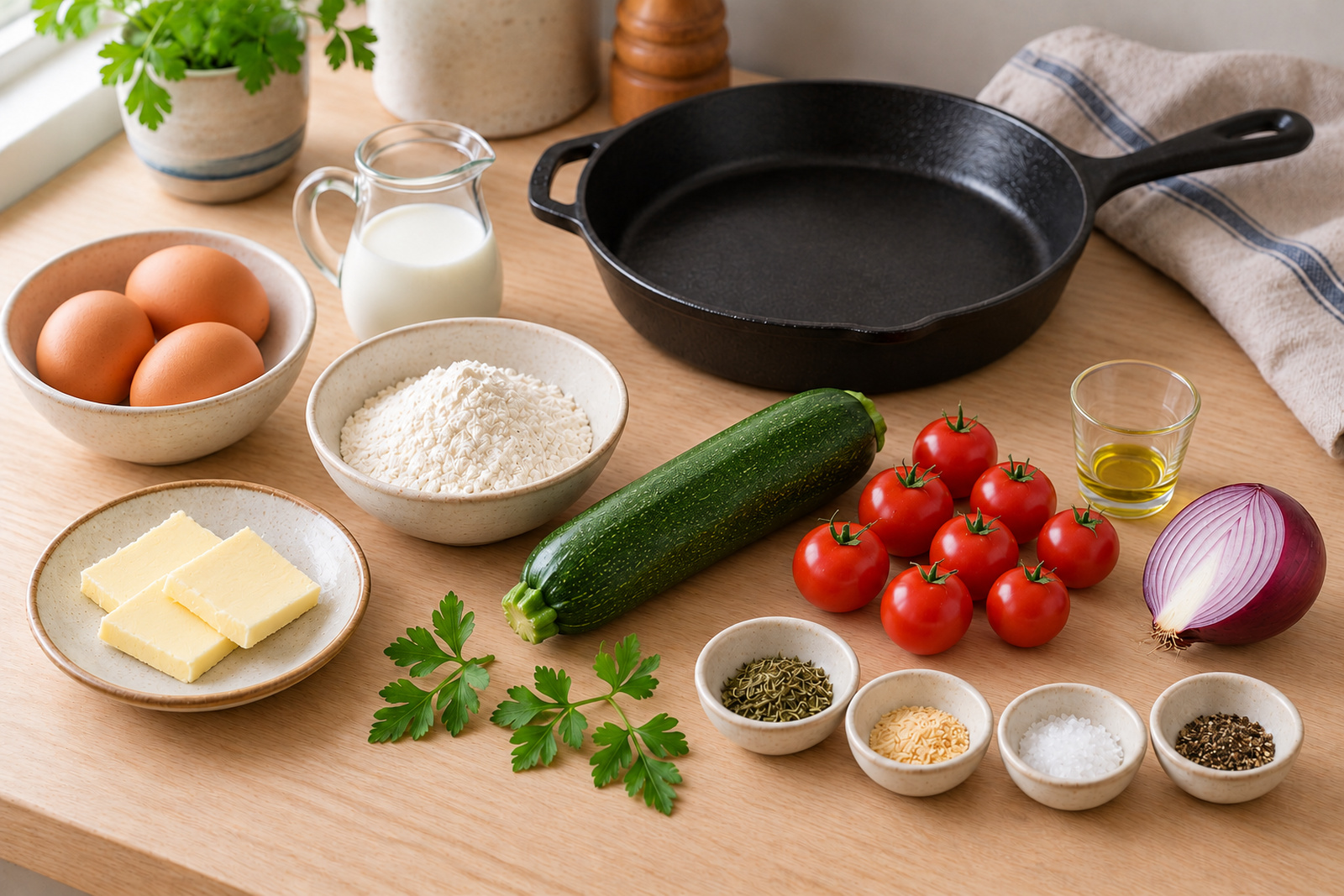 Продукты для голландского блина с овощами