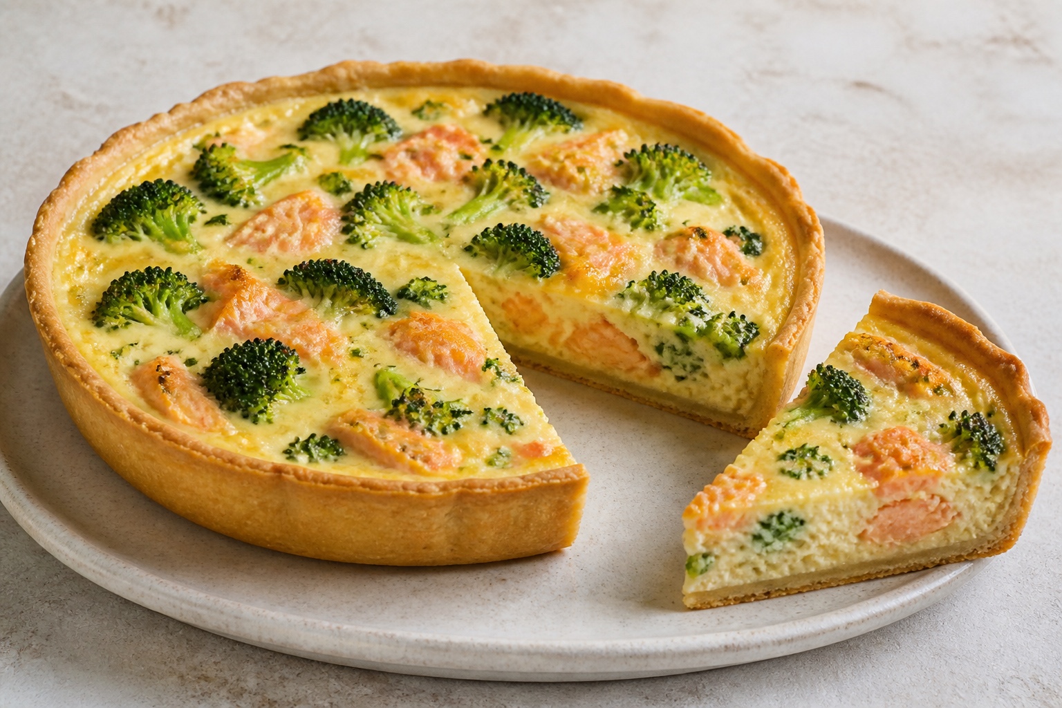 Киш с форелью и брокколи