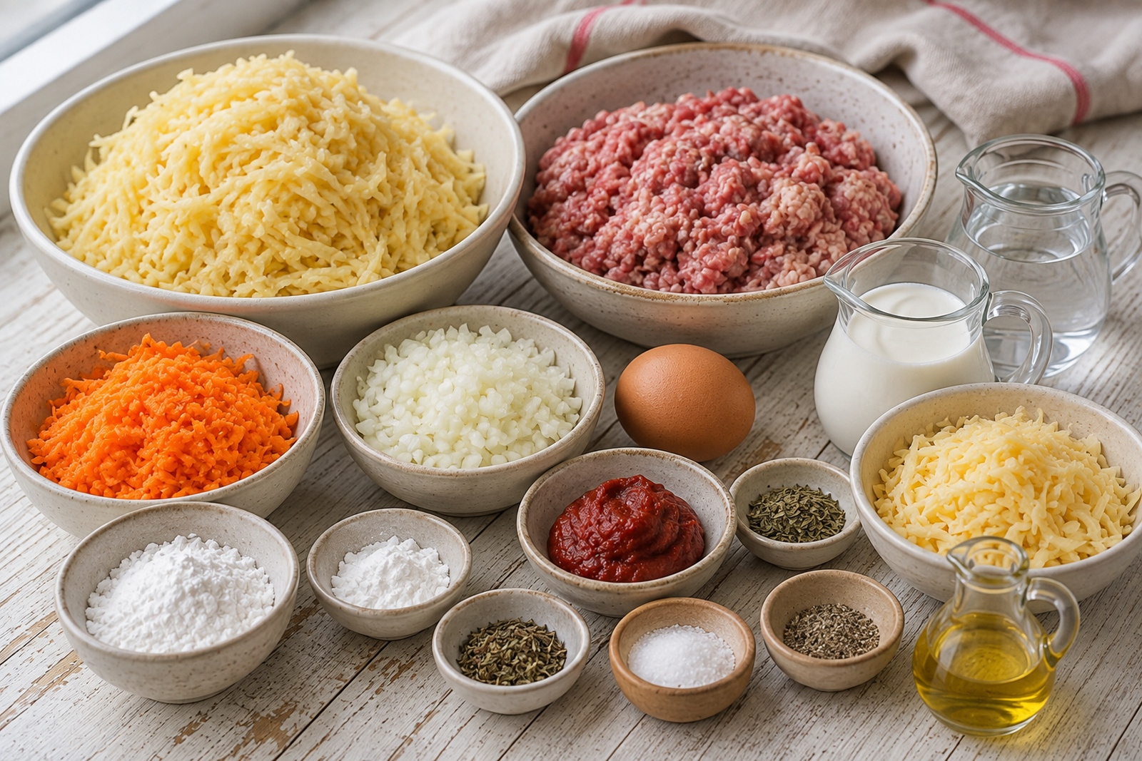 Подготовленные продукты для картофельных колдунов с фаршем