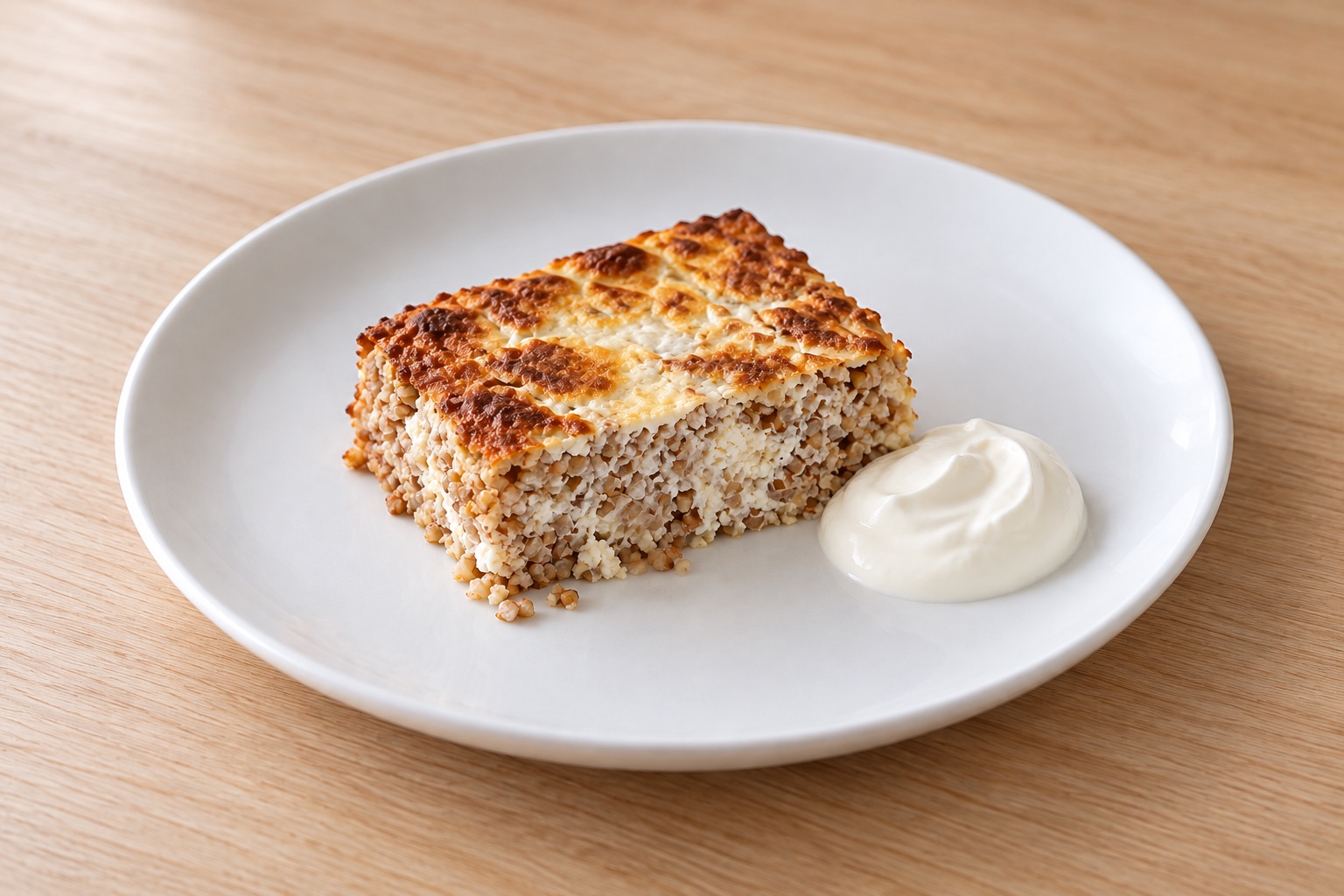 Крупеник из гречки с творогом и сметанной корочкой
