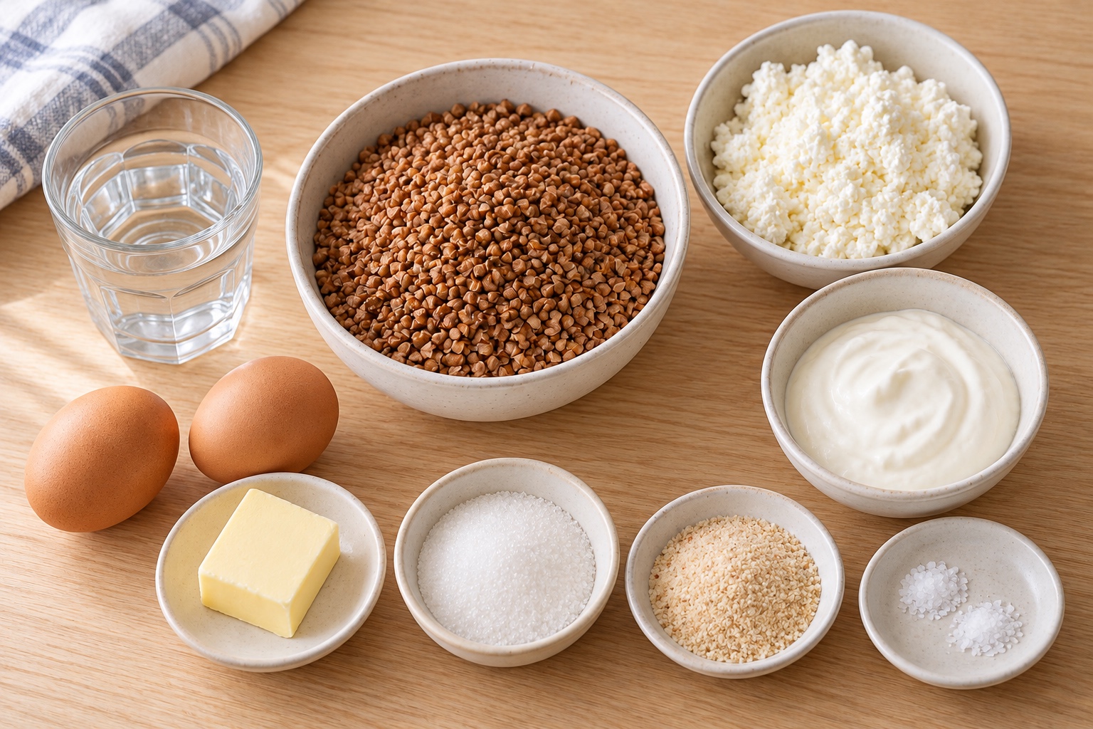 Гречка, творог, яйца, сметана и остальные продукты для крупеника