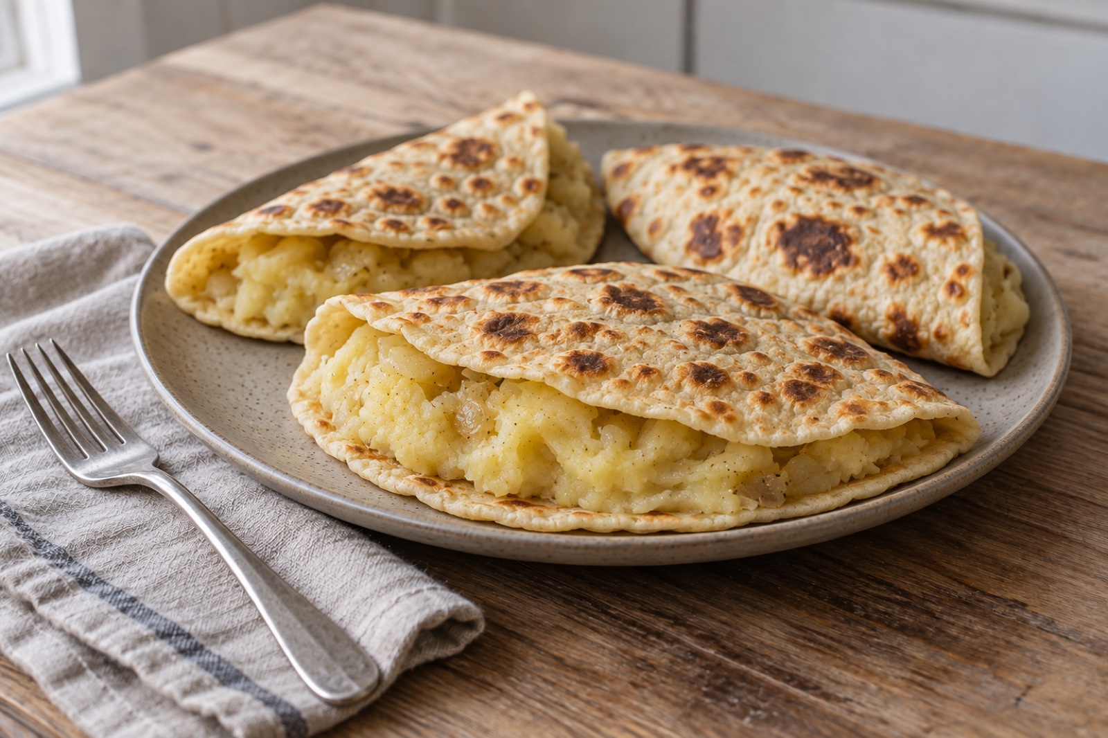 Кыстыбый с картофельным пюре и пятнами от сухой сковороды