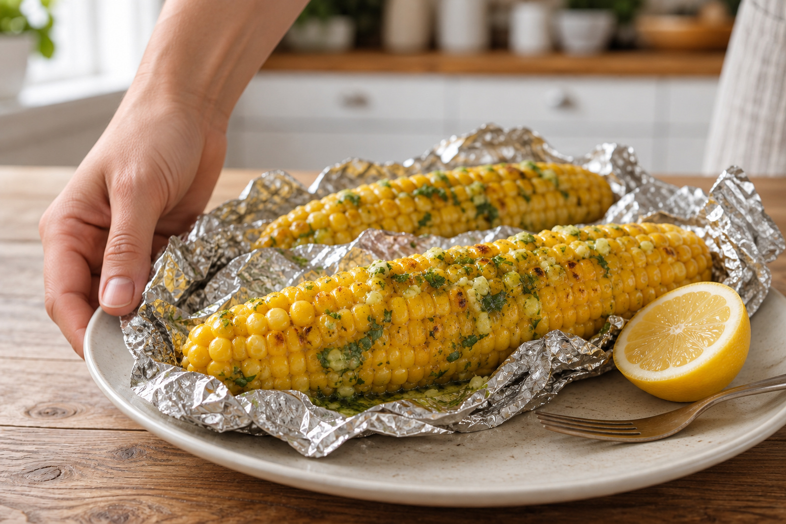 Готовая кукуруза с зелёным маслом