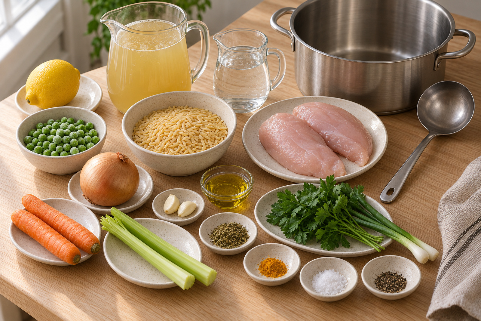 Продукты для куриного супа с орзо
