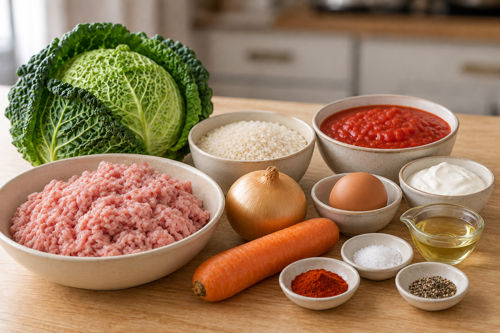 Продукты для голубцов из савойской капусты