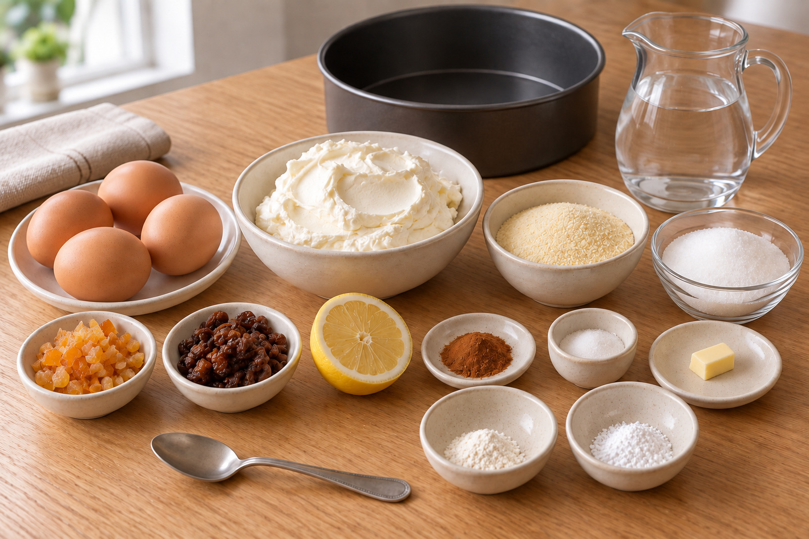 Продукты для манного пудинга с маскарпоне