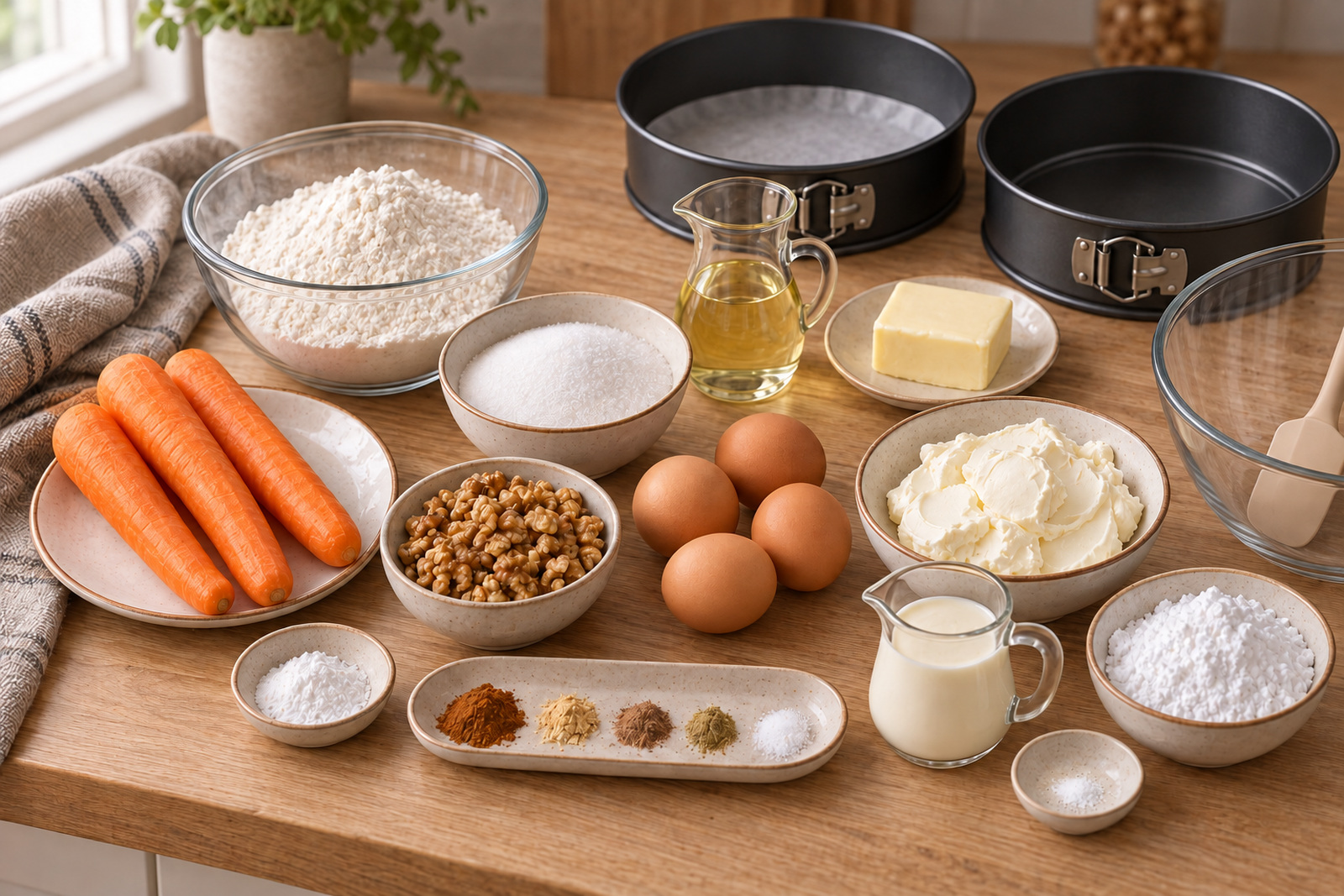 Продукты для морковного торта и сливочно-сырного крема
