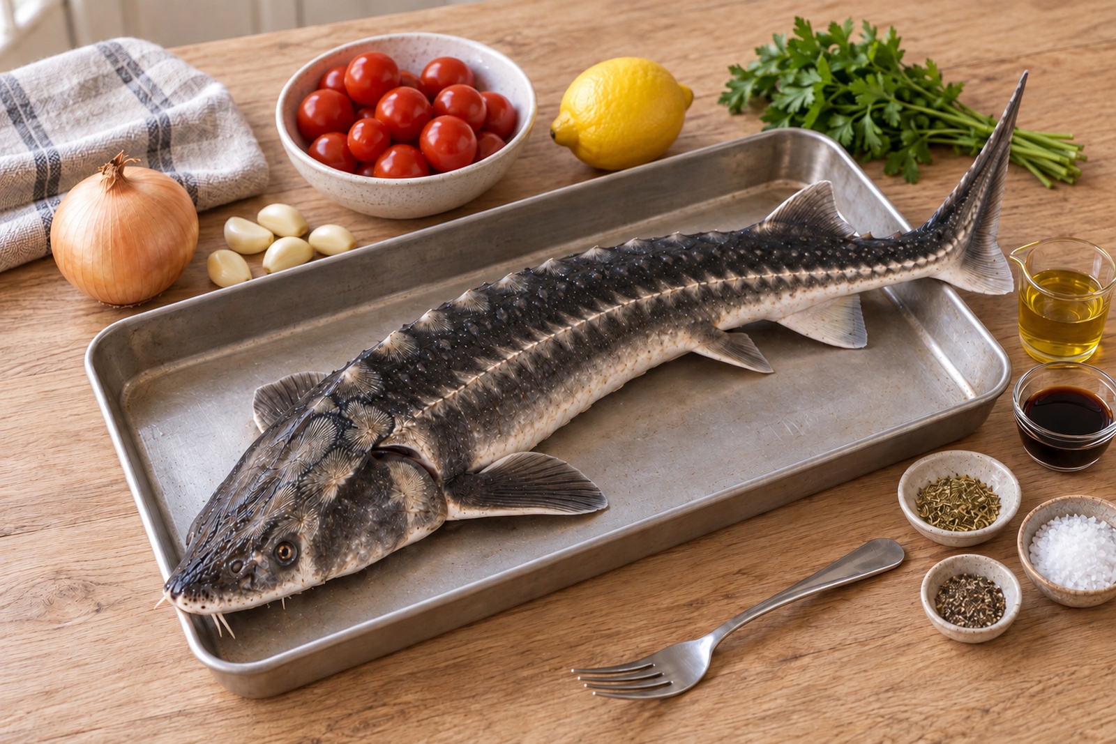 Осётр и продукты для запекания