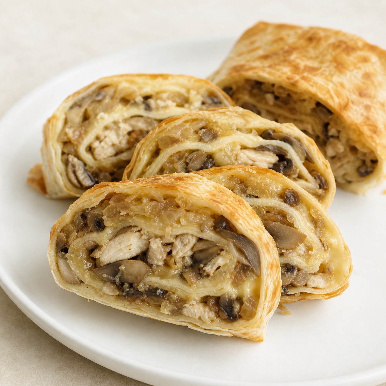 Рулет из лаваша с курицей и грибами: горячая закуска на компанию