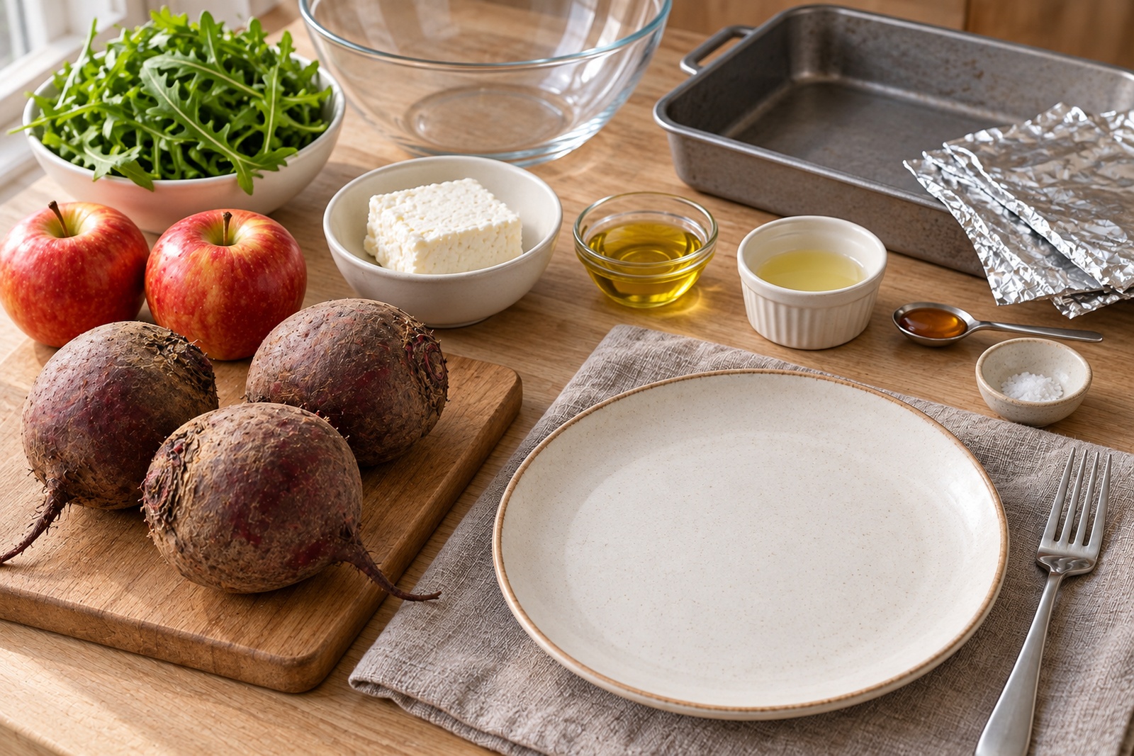 Продукты для салата со свёклой и яблоком