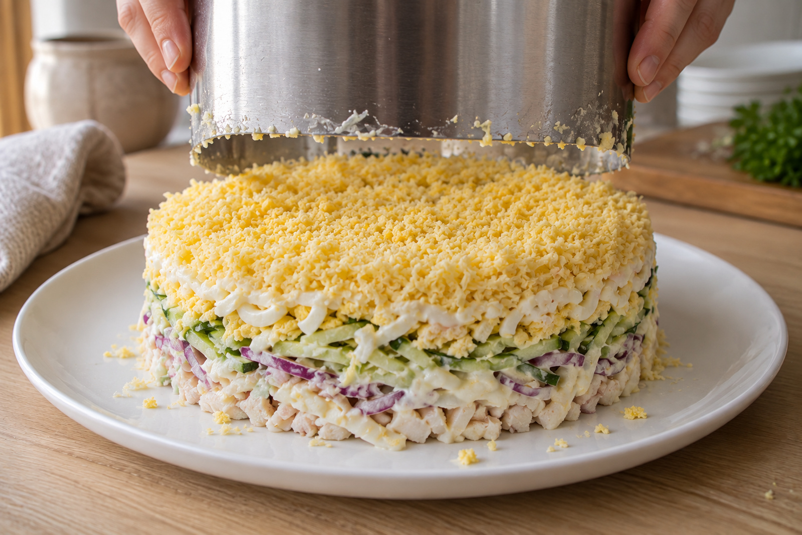 Салат с сыром и тёртыми желтками