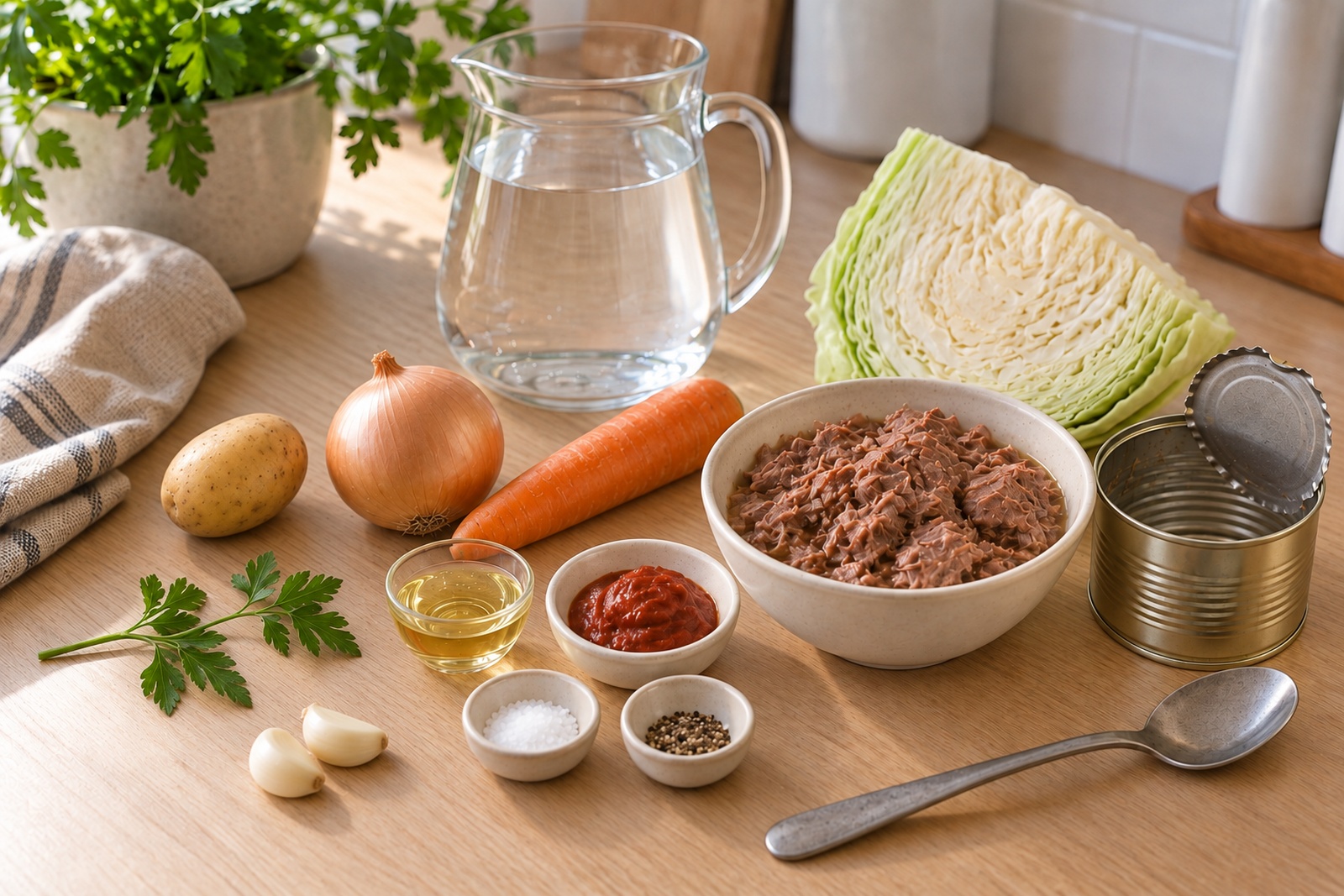 Продукты для щей с тушёнкой