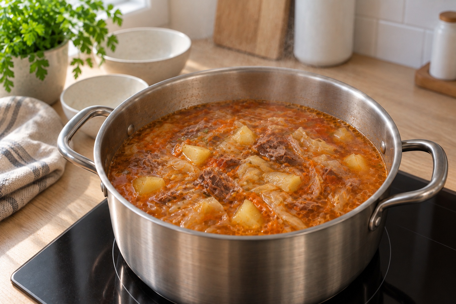 Щи с капустой и тушёнкой