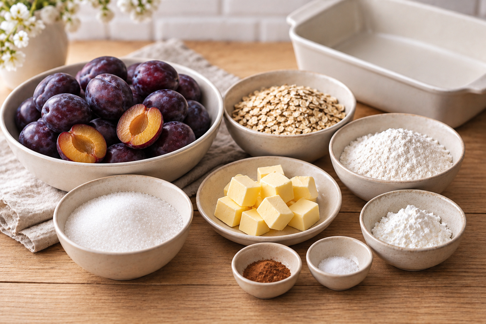 Сливы и продукты для овсяной крошки