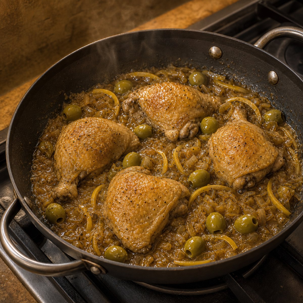 Оливки и лимон добавлены к курице