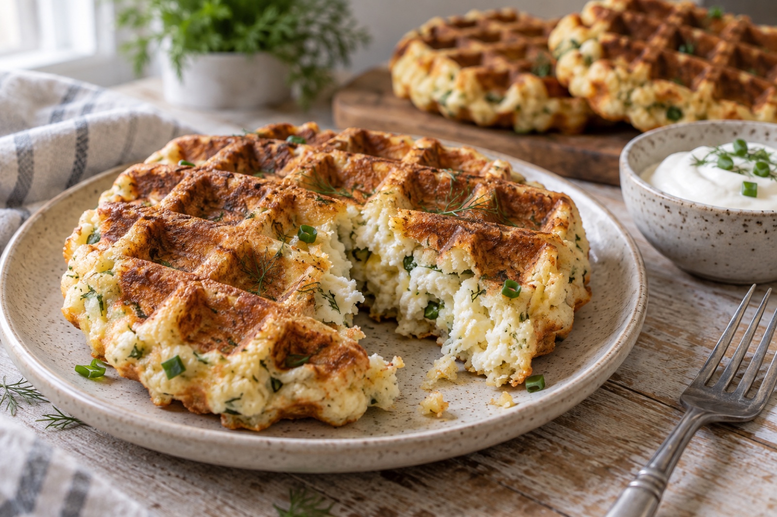 Творожные вафли с сыром и зеленью
