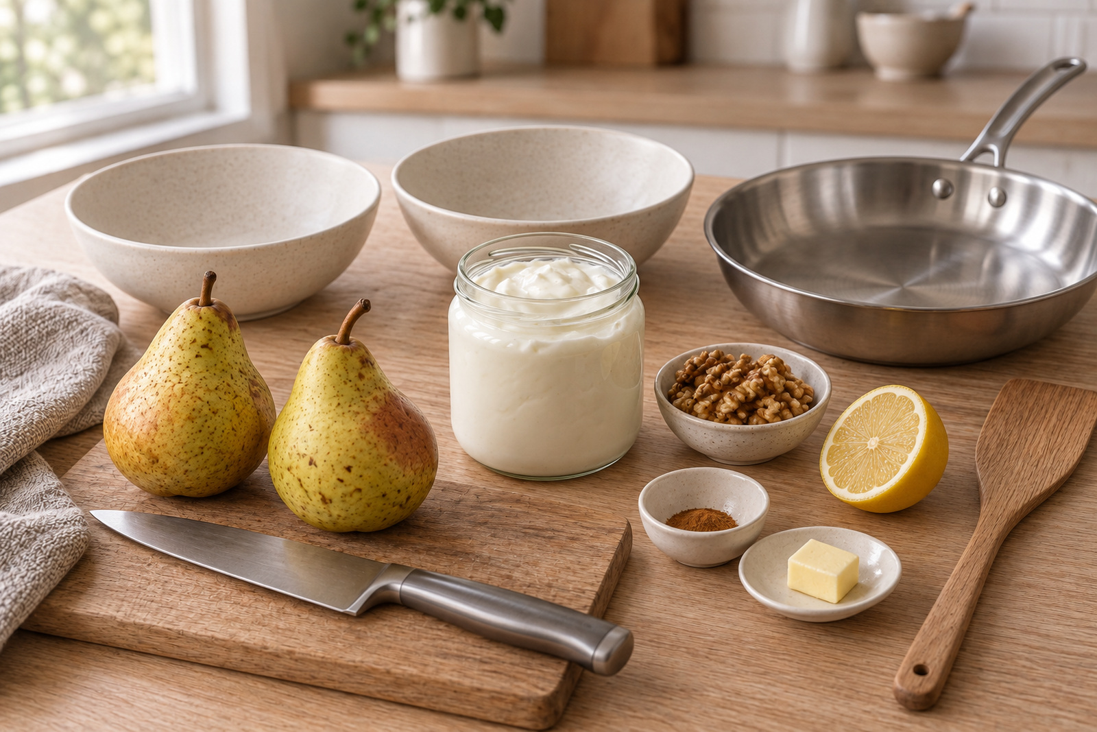Продукты для йогурта с грушей и орехами