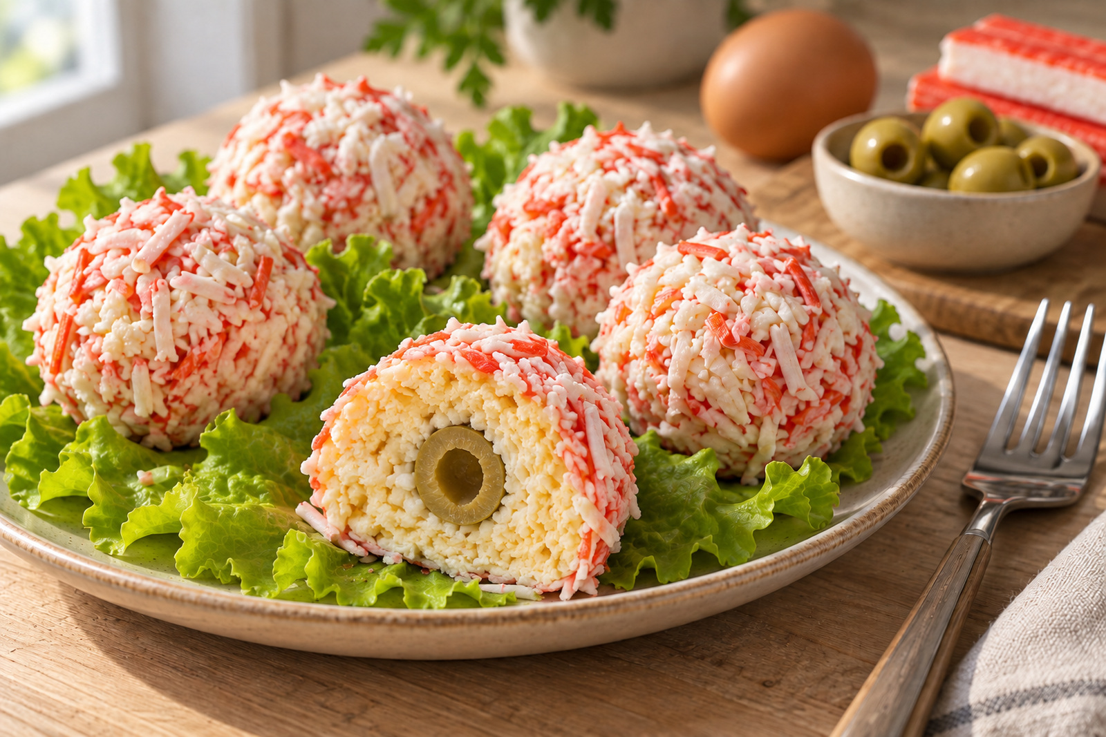 Закуска «Рафаэлло» из крабовых палочек