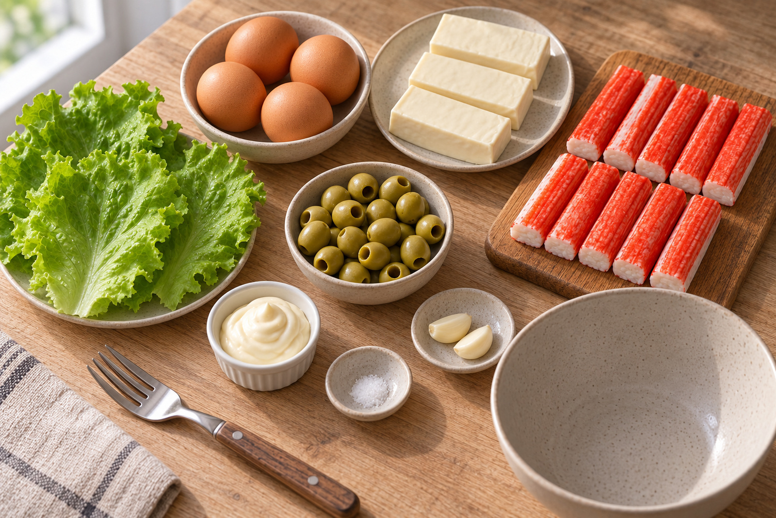Продукты для сырных шариков с крабовыми палочками