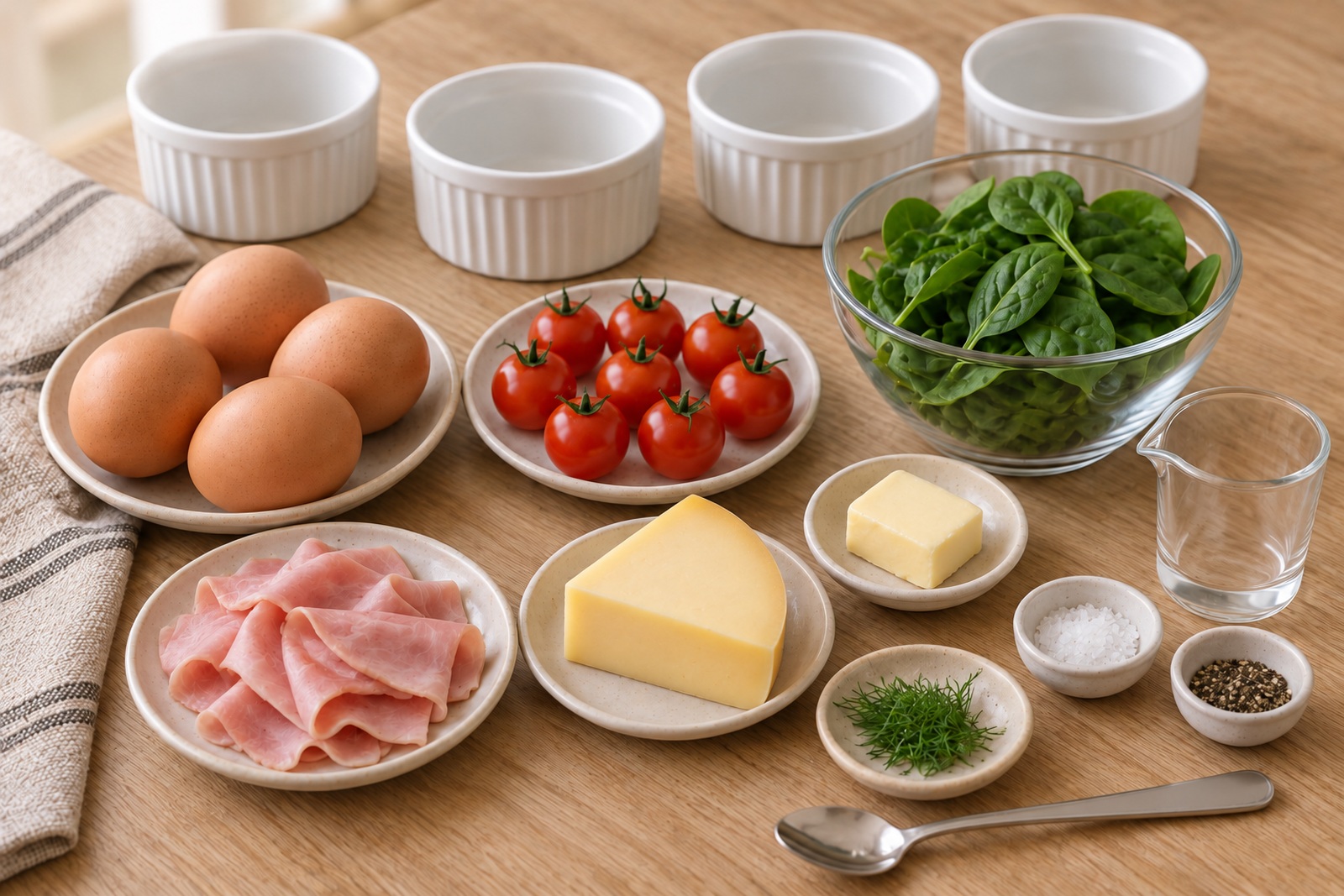 Продукты для запечённых яиц с овощами и сыром